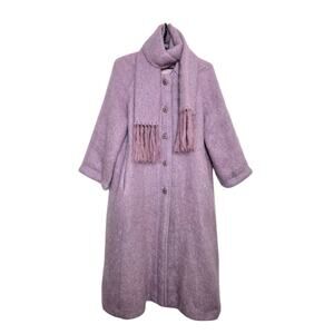 Vintage Donegal Design Mohair A-Line Purple Swing Coat Attached Scarf Womens